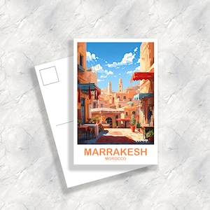 Art de carte postale de voyage à Marrakech, Carte postale de voyage au Maroc, Carte postale sur les toits de la ville, Carte postale de voyage en Afrique, | T2AF_MOMA1_P