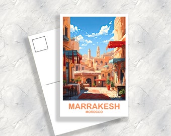 Marrakech reizen briefkaart kunst, Marokko reizen briefkaart, skyline van de stad briefkaart, Afrika reizen briefkaart, | T2AF_MOMA1_P