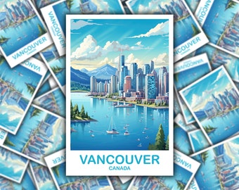 Vancouver BC Travel Sticker, British Columbia Sticker Art, Vancouver Travel Sticker, Travel Art, Vancouver Travel Art | T2NA_BCVA5_S