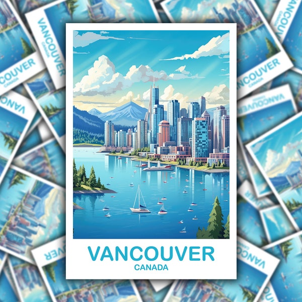 Vancouver BC Travel Sticker, British Columbia Sticker Art, Vancouver Travel Sticker, Travel Art, Vancouver Travel Art | T2NA_BCVA5_S