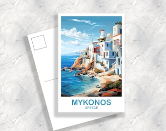 Mykonos Greece Travel Postcard Art, Mykonos Postcard, Greece Travel Postcard, Europe Travel Postcard | T2EU_GRSA1_P