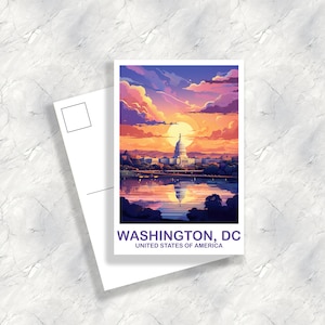 Postal de viaje de Washington DC, Postal de Washington DC, Cartel de la Casa Blanca, Postal del atardecer del horizonte de la ciudad, América del Norte / T2NA_DCWA1_P