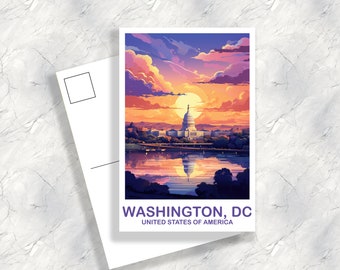 Washington DC Travel Postcard, Washington DC Postcard, White House Poster, City Skyline Sunset Postcard, North America | T2NA_DCWA1_P