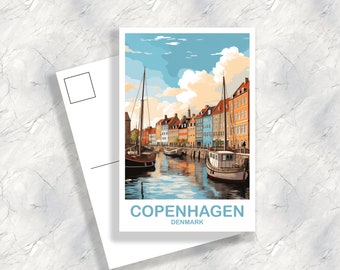 Postal de viaje de Copenhague, Arte de viaje de Copenhague, Postal de Dinamarca, Arte de postal de viaje de Copenhague Denamrk, Postal de viaje / T2EU_DECO1_P
