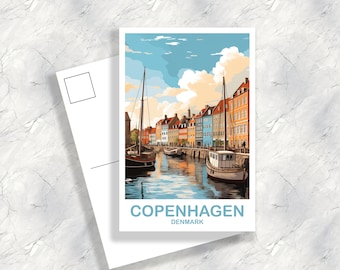 Carte postale de voyage de Copenhague, art de voyage de Copenhague, carte postale du Danemark, art de carte postale de voyage de Copenhague Denamrk, carte postale de voyage | T2EU_DECO1_P