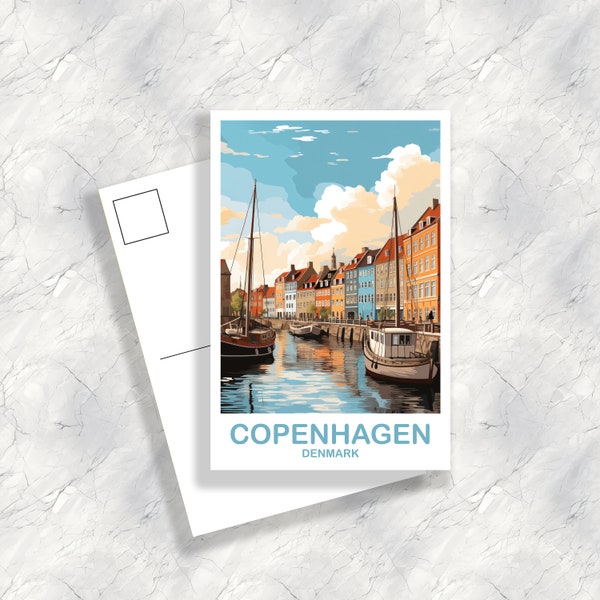 Copenhagen Travel Postcard, Copenhagen Travel Art, Denmark Postcard, Copenhagen Denamrk Travel Postcard Art, Travel Postcard | T2EU_DECO1_P