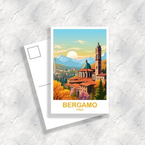 Carte postale de voyage en Italie à Bergame, Carte postale de voyage en Italie, Art de carte postale de voyage à Bergame, Voyage en Italie, Carte postale de voyage en Europe | T2EU_ITBER1_P