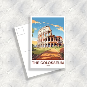 Carte postale d’art de voyage du Colisée, art de voyage des 7 merveilles, art de voyage de Rome, carte postale d’Italie, art de voyage de Rome, art mural de voyage en Italie | T2EU_ITRO3_P
