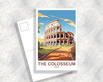 Carte postale d’art de voyage du Colisée, art de voyage des 7 merveilles, art de voyage de Rome, carte postale d’Italie, art de voyage de Rome, art mural de voyage en Italie | T2EU_ITRO3_P