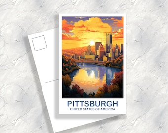 Pittsburgh Travel Postcard Art, Pittsburgh Postcard, Pennsylvania Postcard, Pittsburgh Pennsylvania Postcard, Travel Postcard | T2NA_PEPI1_P