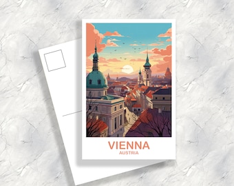 Vienna Travel Postcard Art, Austria Travel Art, Vienna Postcard, Austria Travel Postcard, City Skyline Sunset Postcard | T2EU_AUVI1_P