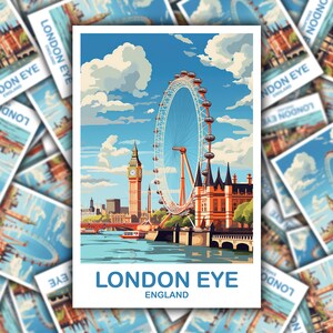 London Eye Travel Art Sticker, London Travel Art, England Sticker, Big Ben Travel Sticker Art, England Travel Sticker Art | T2EU_ENLO5_S