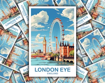 London Eye Travel Art Sticker, Londen Travel Art, Engeland Sticker, Big Ben Travel Sticker Art, Engeland Travel Sticker Art | T2EU_ENLO5_S