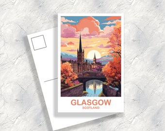 Carte postale de voyage à Glasgow, Art de voyage à Glasgow, Carte postale d'Écosse, Art de carte postale de voyage en Écosse à Glasgow, Carte postale de voyage | T2EU_SCGL1_P