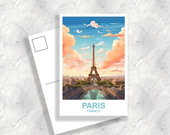 Carte postale de voyage Paris France, horizon de Paris, carte postale de Paris, art de Paris France, carte postale de la tour Eiffel, horizon de la ville Coucher de soleil | T2EU_FRPA1_P