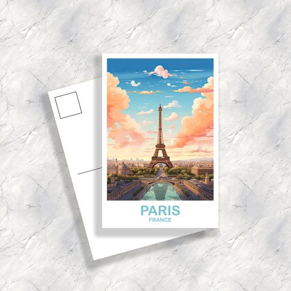 Paris Travel Postard, Paris Skyline, Paris Postcard, Paris France Art Print, Eiffel Tower Postcard, City Skyline Sunset | T2EU_FRPA1_P