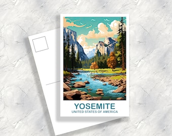 Carte postale de voyage au parc de Yosemite, art de voyage en Californie, carte postale de parc national, parc national de Yosemite, carte postale de voyage | T2NA_CAYNP1_P