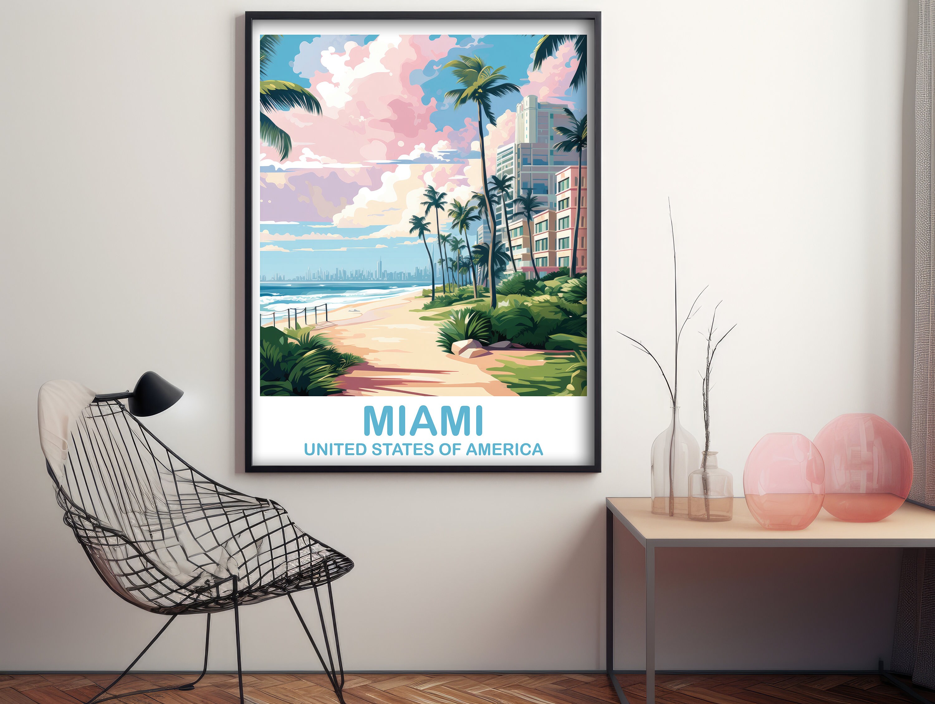 Printable Miami Travel Print, Miami Travel Wall Art, Digital Florida ...