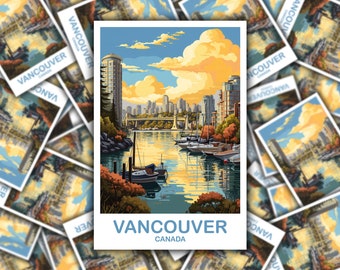 Vancouver BC Travel Sticker, British Columbia Sticker Art, Vancouver Travel Sticker, Travel Art, Vancouver Travel Art | T2NA_BCVA4_S