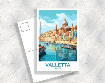 Valletta Malta Travel Postcard, Valletta Travel Postcard, Malta Postcard Art, Europe Travel Postcard, Travel Postcard | T2EU_MAVA1_P