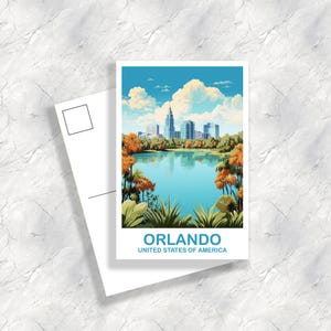 Carte postale de voyage à Orlando, Floride, carte postale d'art de voyage à Orlando, carte postale d'art de Floride, carte postale de ville, oeuvre d'art d'Orlando en Floride | T2NA_FLOR1_P