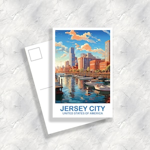 Postal de viaje de Jersey City, postal de Nueva Jersey, postal brillante y vibrante, postal de viaje / T2NA_NJJC1_P
