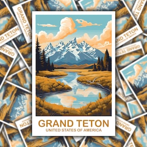 Grand Teton Reiseaufkleber, Wyoming Reiseaufkleber, Nationalpark Aufkleber, Grand Teton National Park Reiseaufkleber | T2NA_WYGT1_S