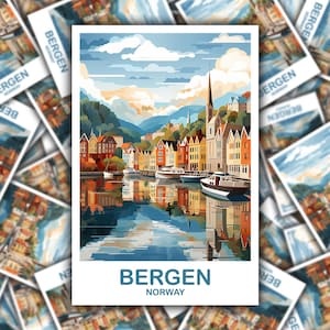 Autocollants de voyage Norvège Bergen, Cartes postales Norvège Autocollants Bergen Autocollants de voyage Norvège Bergen Autocollants Europe | T2EU_NOBE1_S