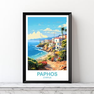 Póster turístico de Paphos, Chipre, arte mural imprimible de Chipre, arte mural digital de Paphos, impresión de Paphos, arte de viaje digital / DT2EU_CYPH1