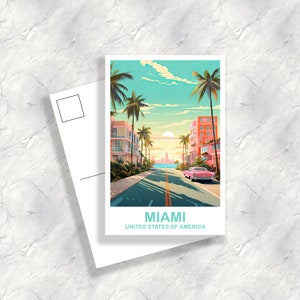 Carte postale voyage Miami Floride, carte postale art voyage Miami, carte postale art Floride, carte postale horizon ville, art Miami Floride | T2NA_FLMI4_P