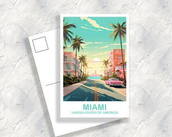Carte postale voyage Miami Floride, carte postale art voyage Miami, carte postale art Floride, carte postale horizon ville, art Miami Floride | T2NA_FLMI4_P