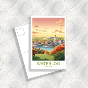 Waterloo Travel Postcard Art, Waterloo Ontario Travel Postcard, Waterloo Postcard, City Skyline, Travel Postcard | T2NA_ONWA1_P