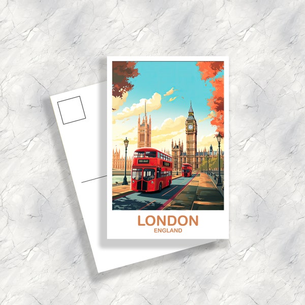 London Travel Postcard Art, London Travel Art, England Postcard, Big Ben Travel Postcard Art, England Travel Art | T2EU_ENLO2_P