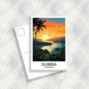 Cartes postales d'art de voyage à Sumba, Bali, Indonésie, oeuvres d'art sur les toits de la ville, Carte postale de coucher de soleil vibrant, Carte postale de voyage | T2AS_INDSU1_P