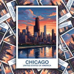 Arte adesivo da viaggio Chicago, adesivo da viaggio Illinois, adesivo skyline della città, adesivo da viaggio USA, arte di Boston, adesivo da viaggio / T2NA_ILCH2_S