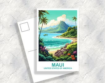 Maui Travel Postcard Art, Maui Hawaii Travel Postcard,, Maui Wall Art Poster, USA Travel Postcard, Hawaii Travel Postcard | T2NA_HAMA1_P