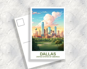 Carte postale de voyage de Dallas au Texas, art de carte postale de Dallas, art de carte postale du Texas, carte postale de Dallas au Texas, carte postale de voyage, carte postale des Etats-Unis | T2NA_TEDA1_P