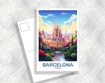 Barcelona Spanien Reise Postkarte Kunst, Spanien Reise Postkarte, Barcelona Wand Kunst Postkarte, Spanien Reise Kunst Postkarte | T2EU_SPBA2_P