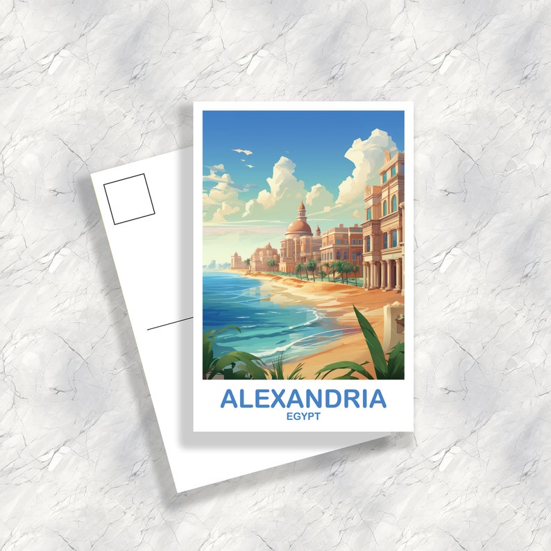Cartolina di viaggio di Alessandria d'Egitto, Skyline dell'Egitto, cartolina d'Egitto, cartolina di viaggio di Alessandria, viaggio in Africa, cartolina di viaggio / T2AF_EGAL1_P immagine 1