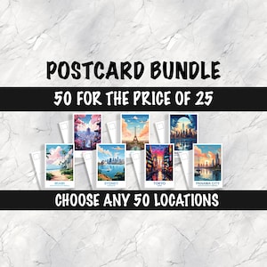 50 Custom Travel Postcards, Travel Postcard Set, Set of 50 City Postcards, Any 50 Locations, Personalized City Postcards, Travel Bundle