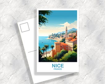 Carte postale de voyage Nice France, carte postale Nice, impression d'art Nice France, carte postale France, coucher de soleil sur la ville, carte postale Europe | T2EU_FRNI1_P