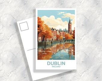 Arte de postal de viaje de Dublín Irlanda, Postal de viaje de Irlanda, Postal de arte de Dublín, Postal de arte de viaje de Irlanda, Postal de viaje / T2EU_IRDU1