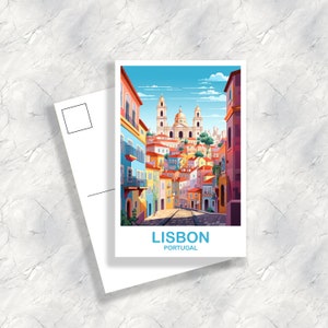 Lisbon Travel Postcard Art, Portugal Travel Art, Lisbon Art Postcard, Europe Travel Art, City Skyline Sunset Wall Art | T2EU_POLI1_P