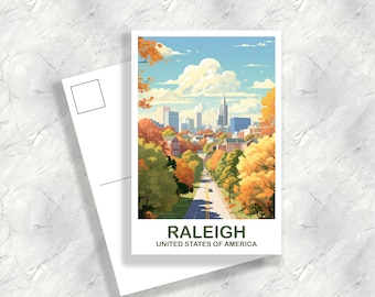Raleigh Travel Postcard Art, Columbia Postcard, North Carolina Postcard, Raleigh North Carolina Postcard, Travel Postcard | T2NA_NCRA1_P