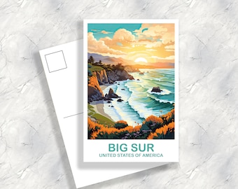 Big Sur Travel Postcard, California Travel Postcard, Big Sur Postcard, City Skyline Postcard Art, California Postcard Art | T2NA_CABS1_P