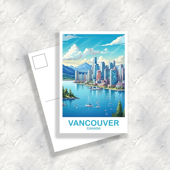 Vancouver BC Travel Postcard, British Columbia Art Postcard , Vancover Travel Postcard, Travel Art, Vancouver Travel Art | T2NA_BCVA5_P