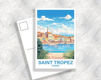 Carte postale française de Saint Tropez, carte postale de France, art de carte postale de France, carte postale de voyage de Saint Tropez, carte postale de voyage d'Europe | T2EU_FRST1_P