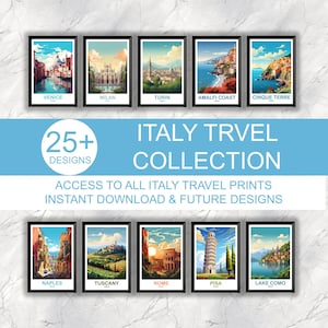Paquete de pósteres de viajes de Italia. Pósteres digitales. Colección de viajes por Europa. Pósteres de viajes. Impresiones digitales de viajes por Italia. Mega paquete de viajes / DTP_EBIT