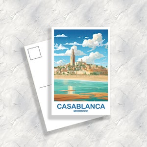 Casablanca Travel Postcard Art, Morocco Travel Postcard, City Skyline Postcard, Africa Travel Postcard,  | T2AF_MOCA1_P