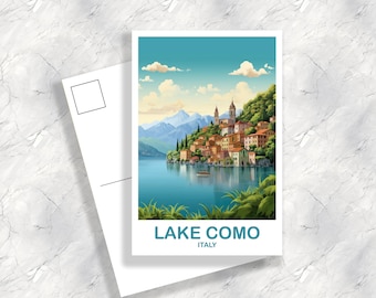 Postal del Lago de Como, Italia, Postal de viaje por Italia, Arte de postal de viaje del Lago de Como, Viajes por Italia, Postal de viaje por Europa / T2EU_ITLC1_P